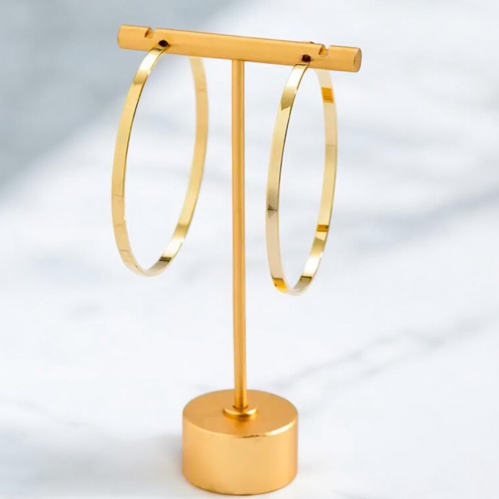 Flat Mirrored medium sized 14k gold plated hoop earrings. New.